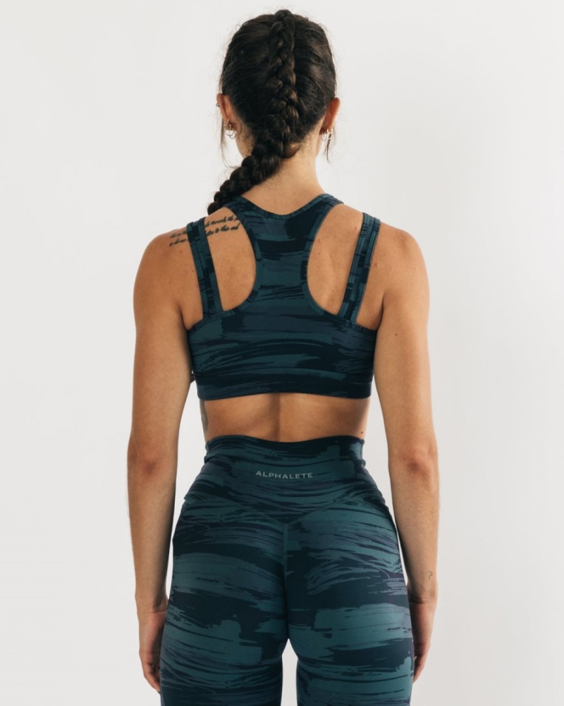 Alphalete Surface Keyhole Bra Naisten Urheiluliivi Sininen Camo | CTLOP-3624